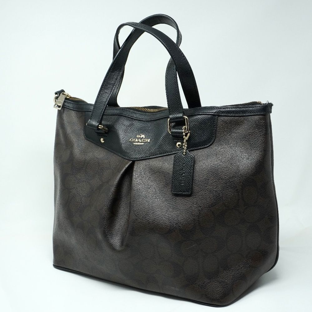 AUTHENTIC COACH PVC SIGNATURE LARGE SATCHEL BAG PURSE BROWN/BLACK
